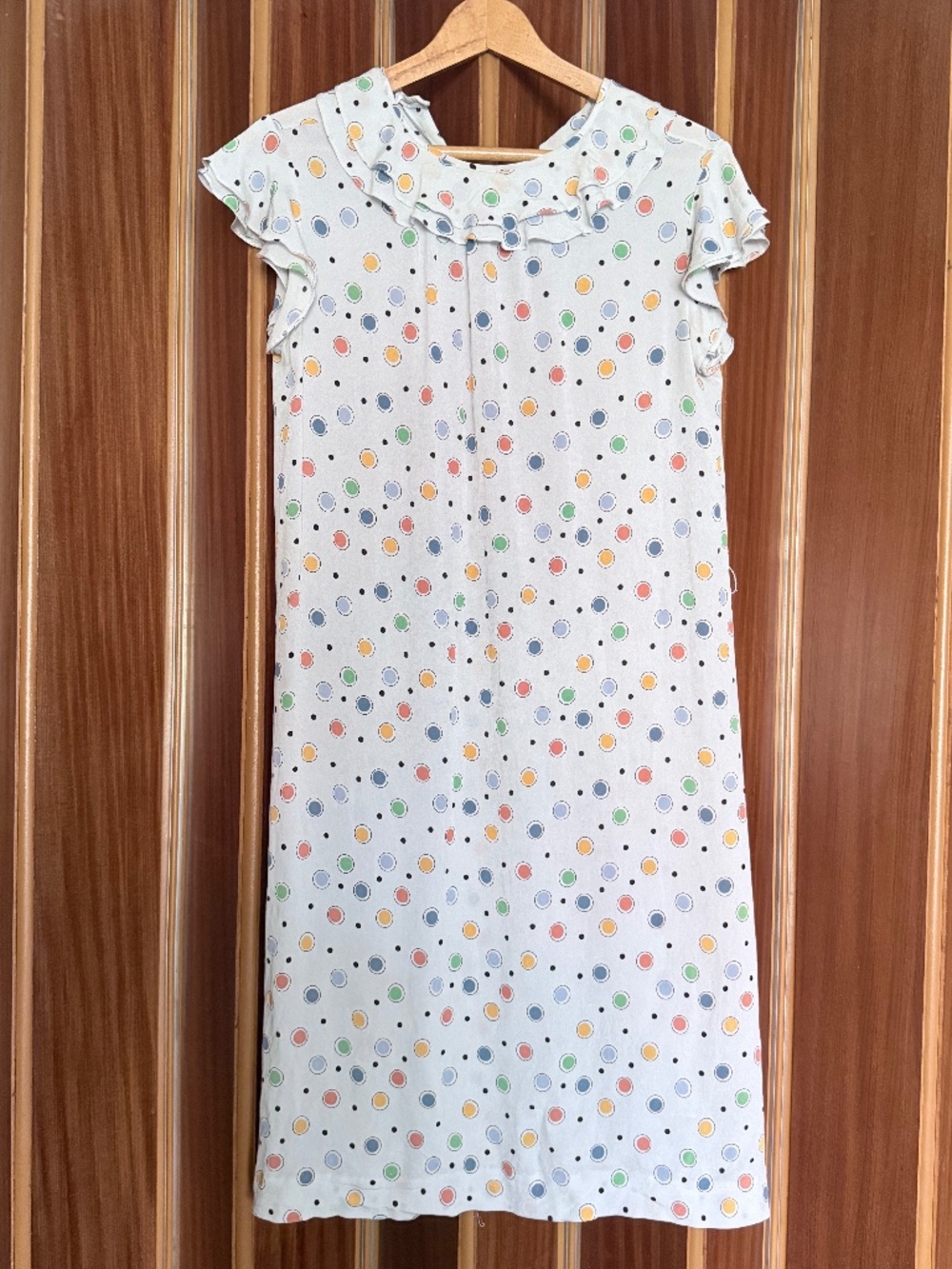 Vintage French Galleries Lafayette Pure Silk Polkadot Dress Sz. 44